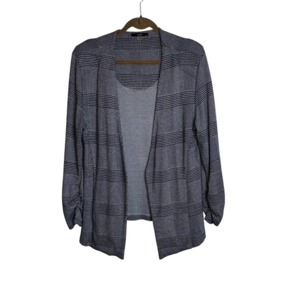 Tart Women’s XL Navy White Houndstooth Blazer Open Cardigan Sweater Pockets - Picture 1 of 10